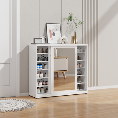 Armoire de rangement de chaussures en acier de grande capacité avec porte coulissante miroir pour l'entrée de la maison, la porte extérieure de la maison, l'allée de l'ascenseur
